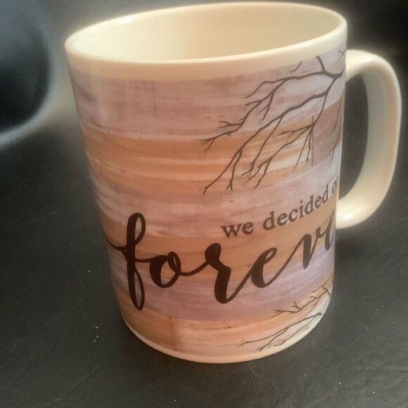 Engagement Wedding Gift We Decided On Forever Brown White 16 Ounce Coffee Mug - Picture 2 of 5